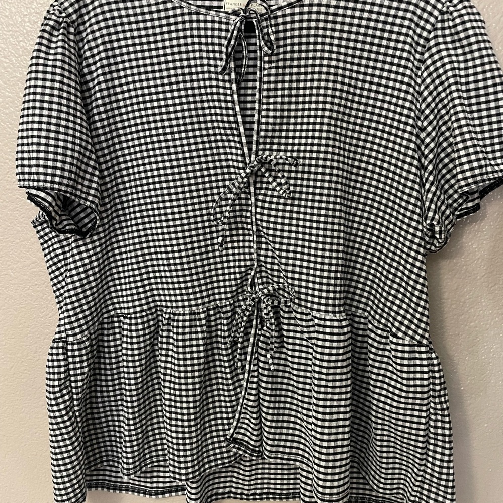 Black and White Gingham Tie-Front Top